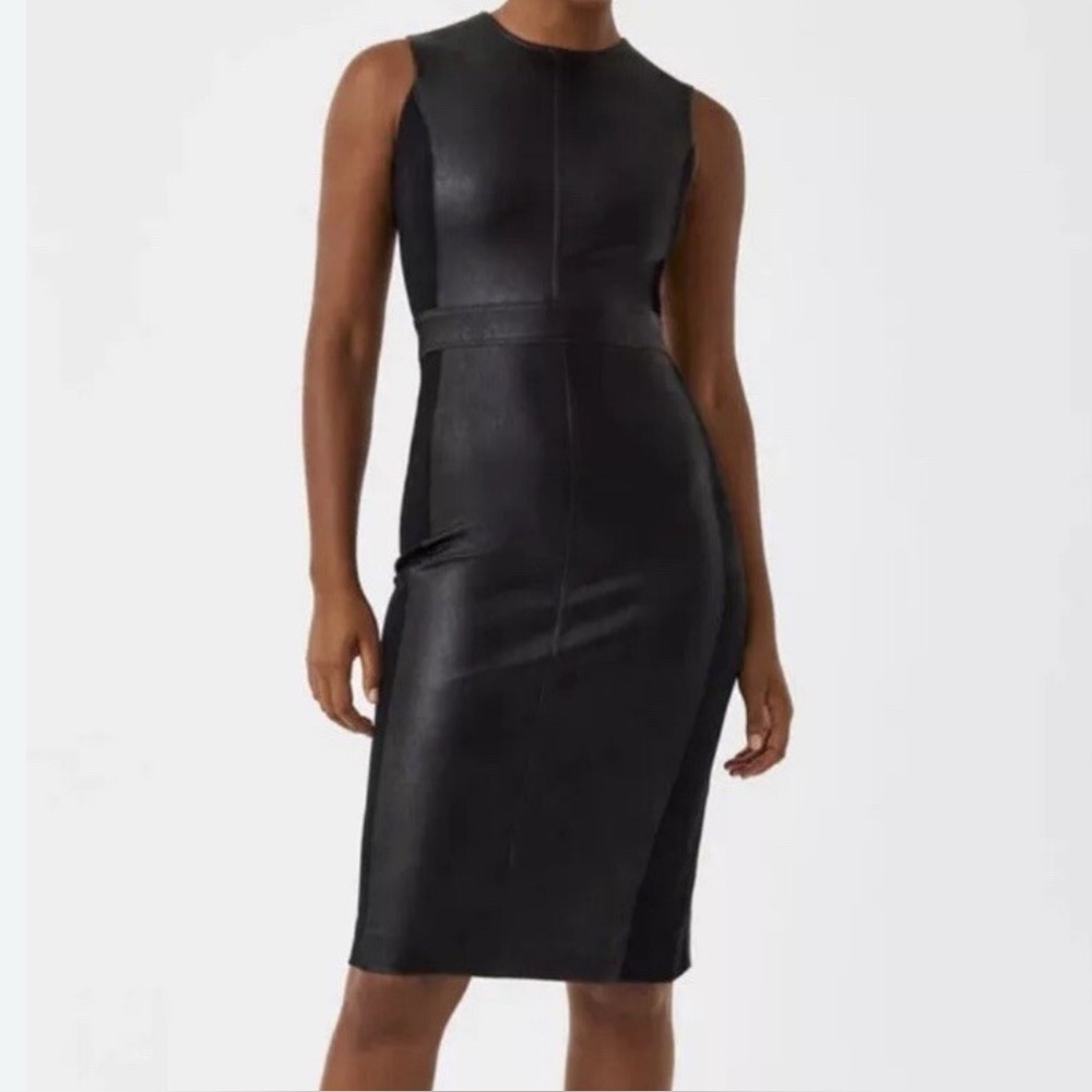 SPANX Women's Black Leather-Like Mixed-Media Sheath Pencil Head Turning Dress LG